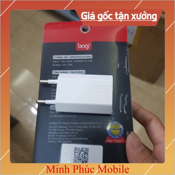 (Hàng VN chính hãng) Củ Sạc BA--GI Chính Hãng 5V-1A dẹt