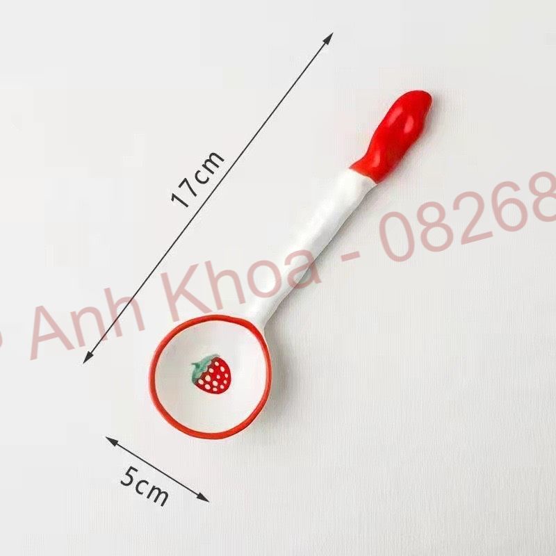 Thìa cơm, muôi canh gốm sứ Bộ bát đĩa decor thìa sứ tay cầm dài xinh yêu cho gia đình