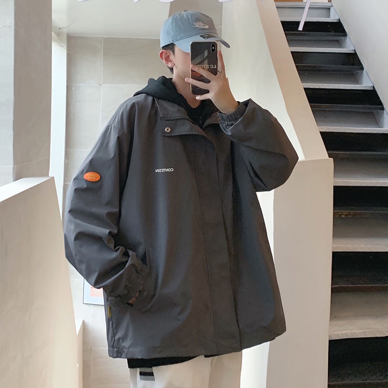 Áo khoác nam bomber hàn quốc Áo Khoác Áo Khoác Hoodie Giả Hai Lớp Dáng Rộng Thời Trang Xuân Thu 2022 Dễ Phối Đồ Cho Nam