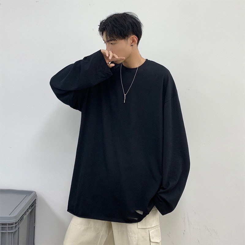 Áo Thun nam MANTO Áo phông dài tay from rộng unisex cá tính năng động với điểm nhấn rách gấu áo phá cách