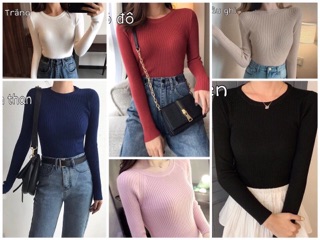 Áo thun len tăm cổ tròn tay dài
