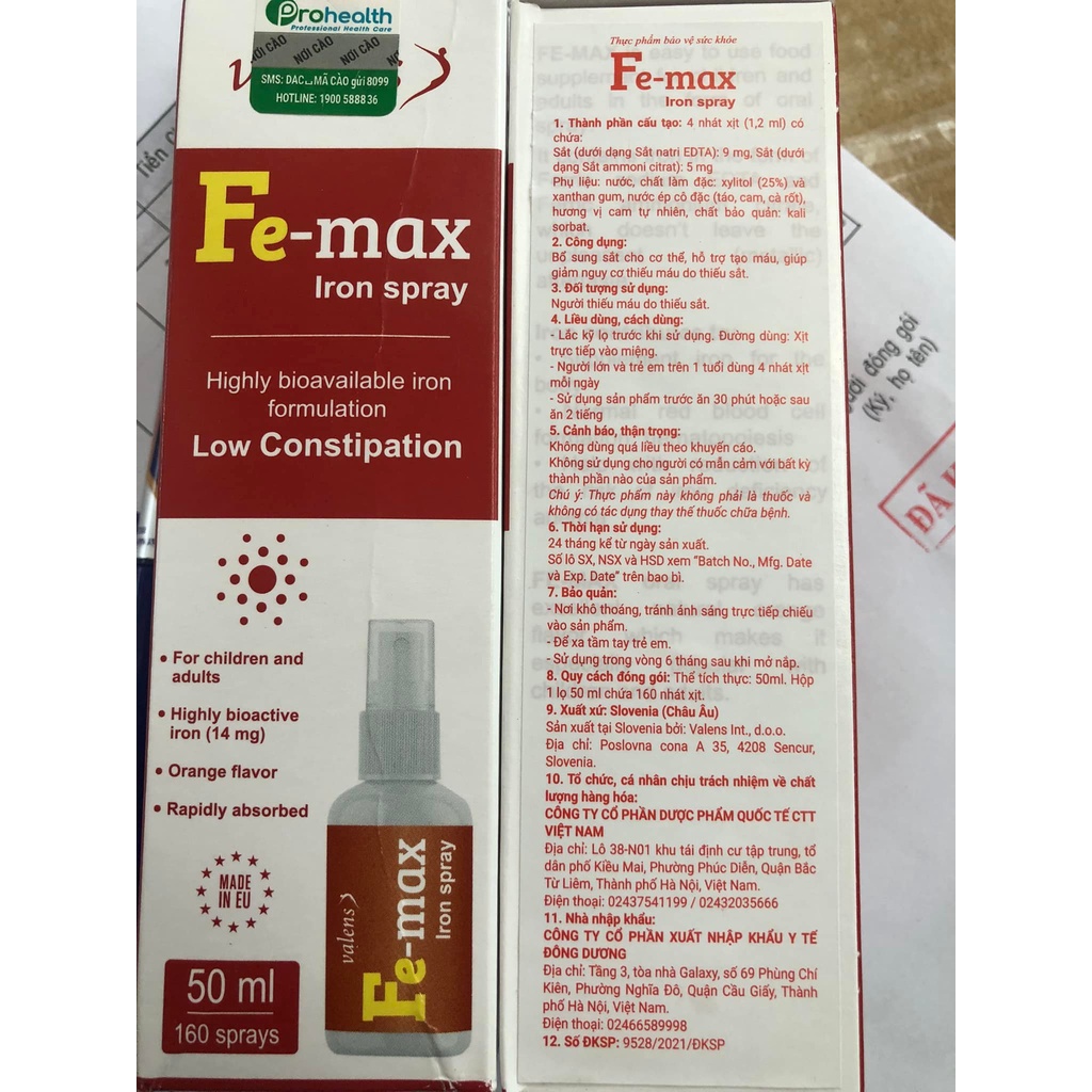 Fe Max iron Sắt dạng xịt cho Mẹ và Bé - bổ sung Sắt Fe Max giúp hỗ trợ tạo máu, giảm nguy cơ thiếu máu do thiếu sắt