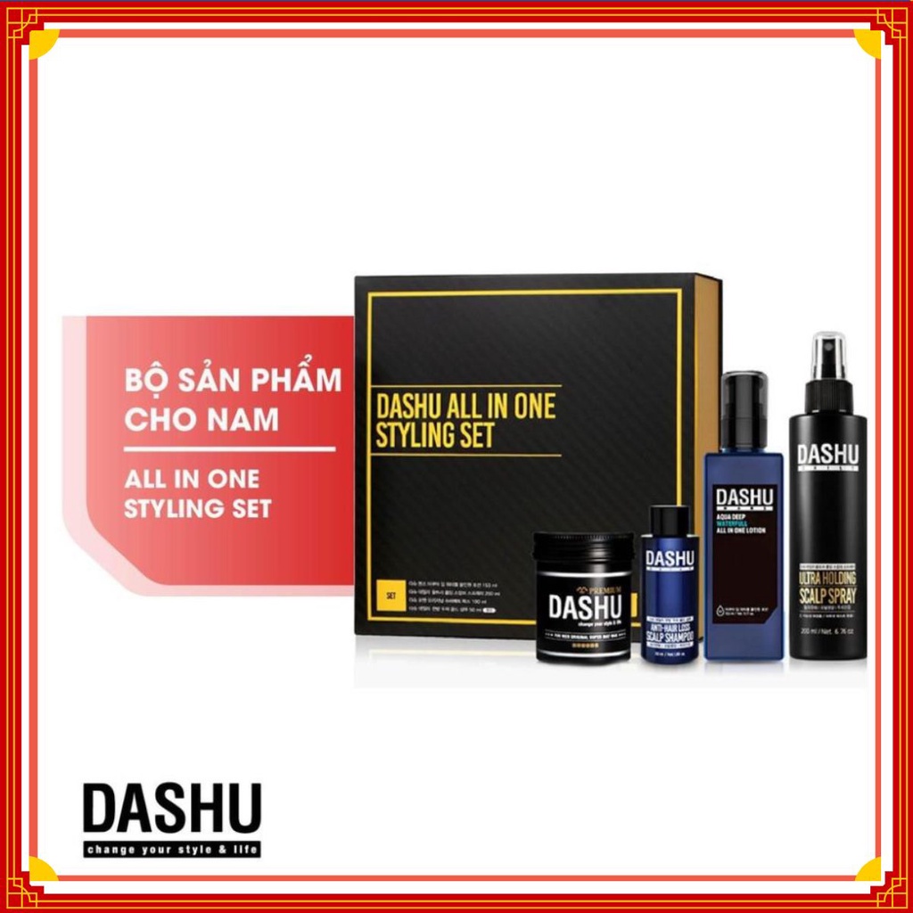 Set Dashu Nam All In One Styling ( Sáp vuốt tóc + dầu gội + Lotion + xịt tạo kiểu )