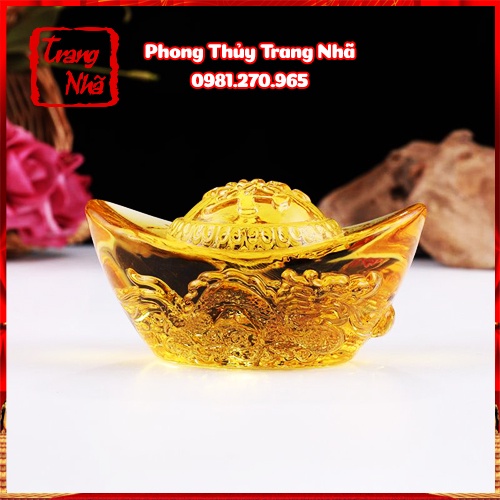 Thỏi V.àng kim nguyên bảo pha lê 5cm - 8cm, chạm rồng phong thủy cầu tài lộc