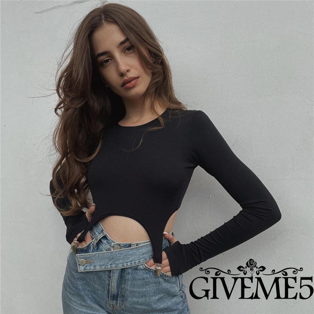 Áo thun nữ dài tay cổ tròn màu trơn thời trang