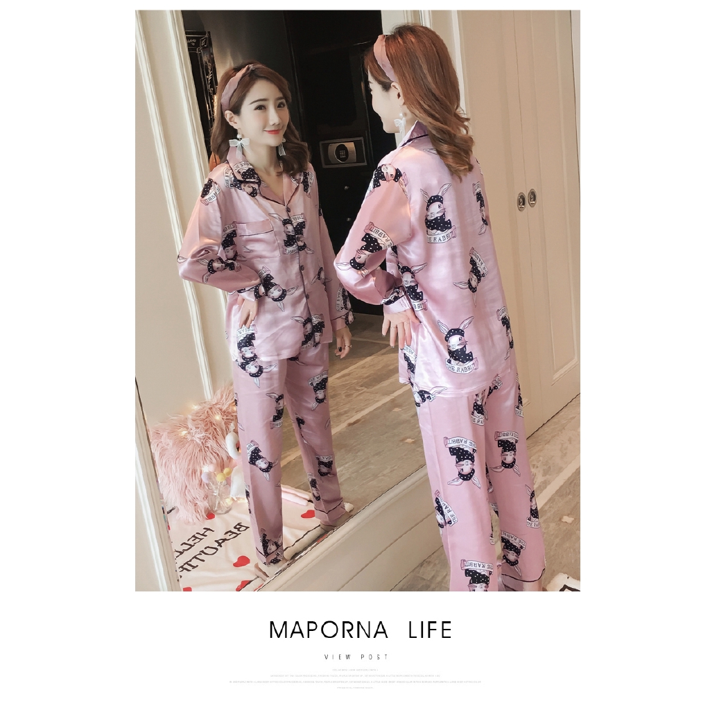Bộ Đồ Ngủ Pijama Vải Lụa Mát In Họa Tiết Dễ Thương Cho Nữ | BigBuy360 - bigbuy360.vn