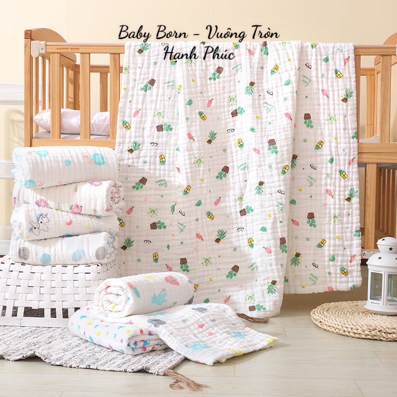 Khăn tắm xô nhăn 6 lớp đa năng cho bé, có thể làm chăn đắp (105cm x 105cm)