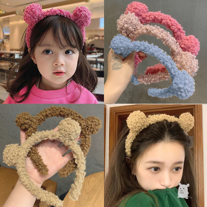 Bờm cài tóc tai gấu bằng len cừu thiết kế đáng yêu phong cách Hàn Quốc cho nữ URI DECOR