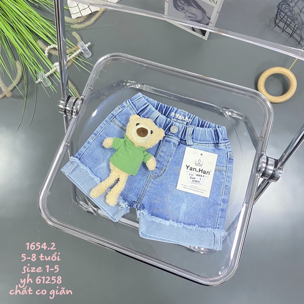SHORT JEAN 1 NÚT KÈM GẤU CHO BÉ GÁI