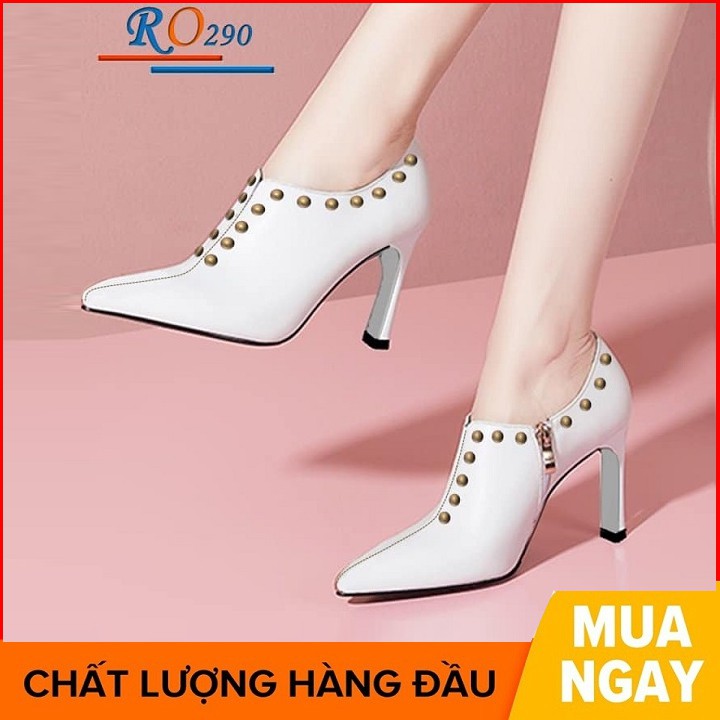 Giày boot nữ cổ thấp 8 phân hai màu đen trắng hàng hiệu rosata ro290