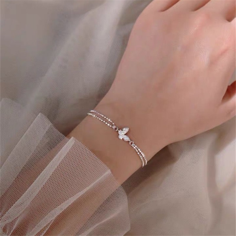 Vòng đeo tay mạ bạc 925 mặt bướm đính đá thời trang dành cho nữ