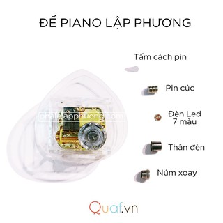 Pha lê lập phương in hình PIANO (đế đèn, tự xoay dây cót, phát nhạc music box)