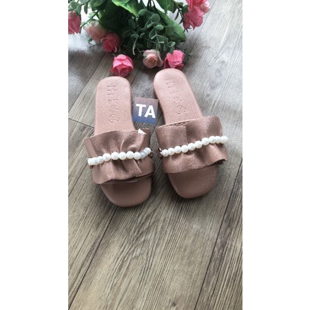 Dép lê da cho bé , dép ngọc nhún bèo dễ thương thời trang  cho bé gái