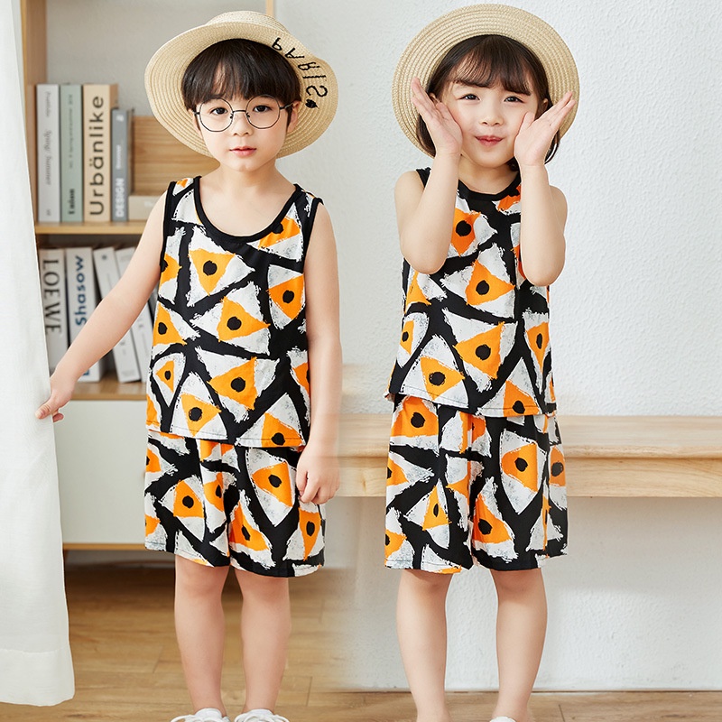 Bộ Đồ Ngủ Sát Nách Chất Liệu Cotton Lụa Dáng Rộng 90-150cm Thời Trang Cho Bé