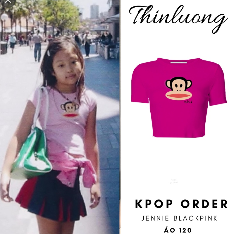 (Sẵn - video ) Áo thun cotton dáng croptop giống Jennie màu hồng đậm
