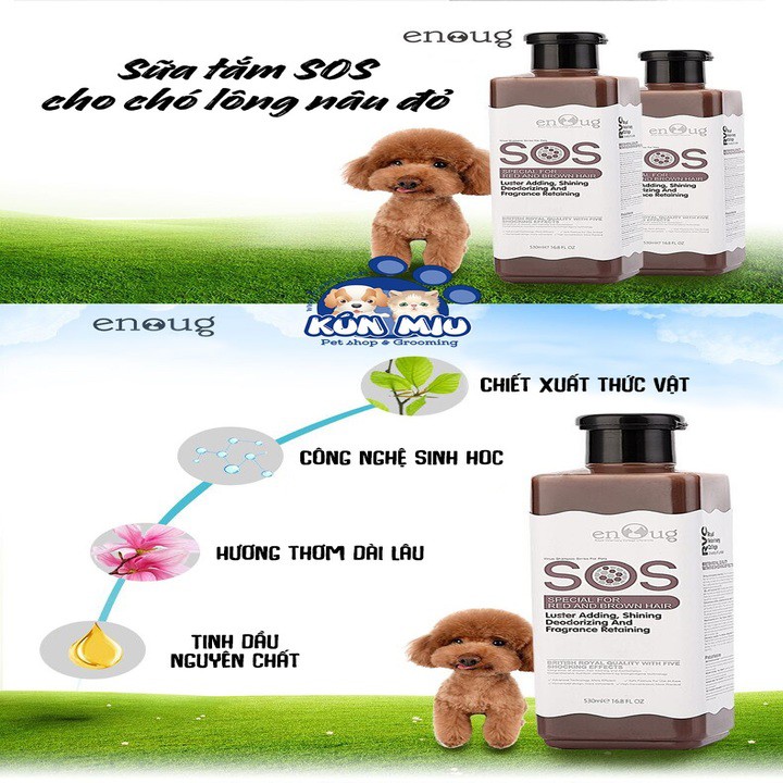 Sữa tắm cho chó lông nâu đỏ SOS 530ml chai màu nâu, hàng chính hãng