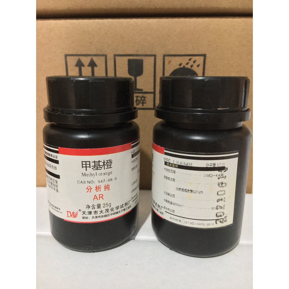 Hóa chất thí nghiệm, chỉ thị màu, Methyl Orange,Methyl da cam - C14H14N3NaO3S - CAS 547-58-0, hãng Daomao, lọ 25g