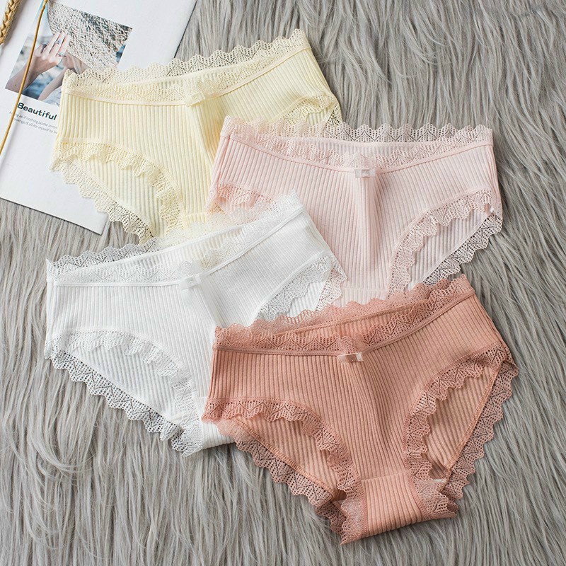 Quần lót nữ cotton viền ren gân tăm kháng khuẩn đính nơ