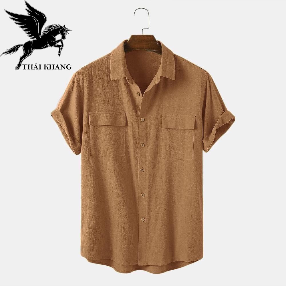 Áo sơ mi đũi tay lỡ chất đũi cao cấp thoáng mát loại áo sơ mi nam tay ngắn trẻ trung 2 túi chất ASTVD10