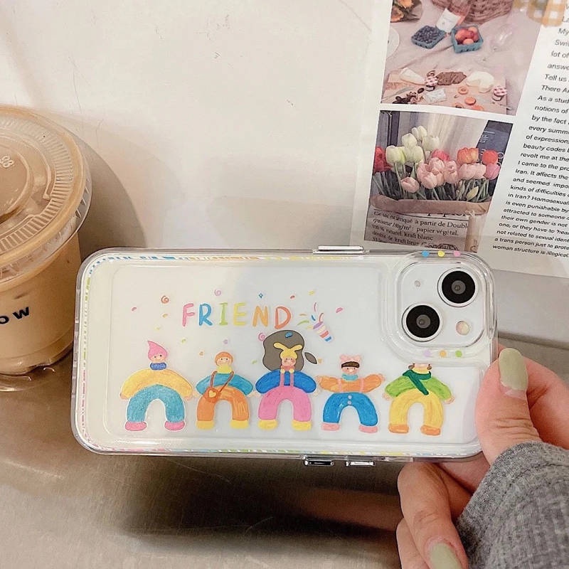 Xiaohongshu Same Doodle Rainbow Villain Apple 14/13Promax Phone Case 12/11 Transparent XR/Xs Soft 7/8 Krzd