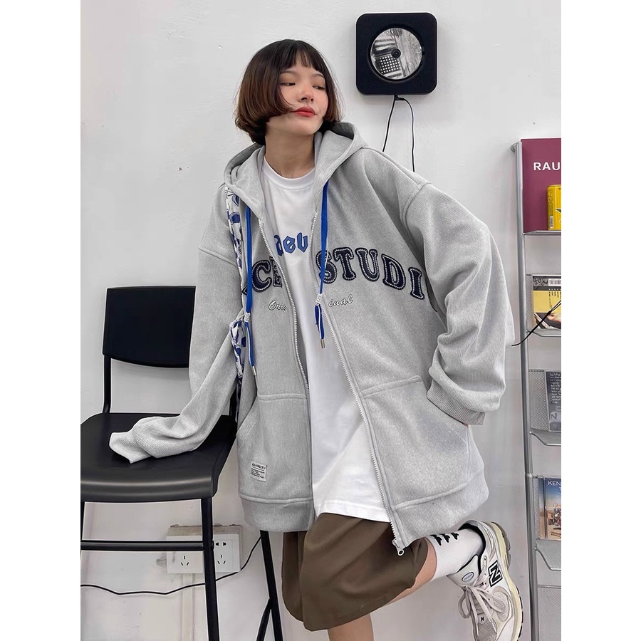 Áo Khoác Hoodie Nỉ Mũ Dáng Rộng Mũ To Tay Bồng Ace Nam Nữ Unisex Uzzlang