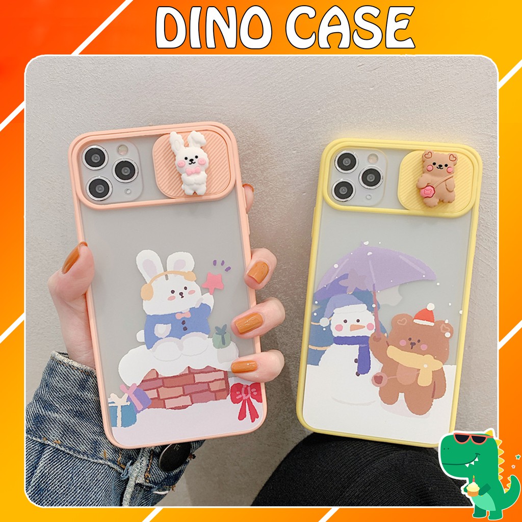 Ốp lưng iphone trượt camera Thỏ - Gấu nâu Dinosaur bvc 6/6plus/6splus/7/7plus/8/8plus/x/xs/11/12/pro/max/plus DT09