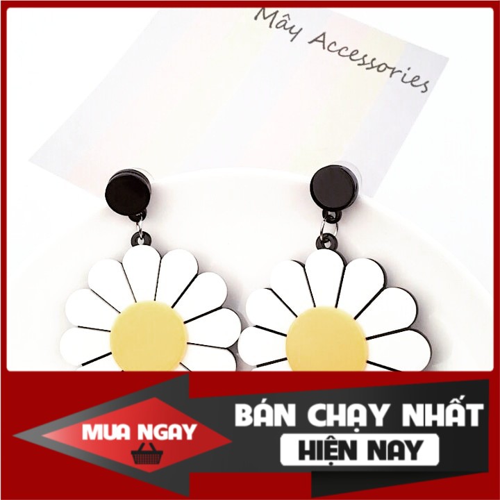 Bông tai tòn ten khoen tròn, thiết kế khuyên tai kiểu hoa cúc cánh trắng nhụy vàng [Mây Collection - Mùa Hè Rực Rỡ]