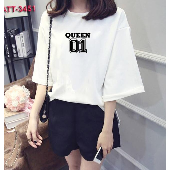 Áo thun nữ tay lỡ Hàn Quốc form rộng in hình Queen 01 vải dày mịn TEEWOTL85