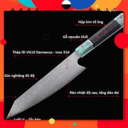 Dao Bếp Trung Hoa - Lõi VG10 Rèn Kẹp  vỏ inox 316 - Damascus - v4 - Hàng Gủi Ngay