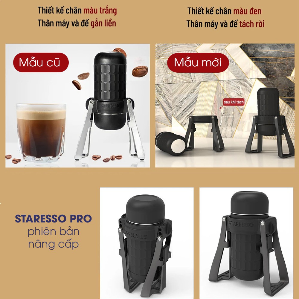 Máy pha cafe cầm tay cao cấp STARESSO PRO Mirage pha double shots, không dùng pin và điện, chính hãng, BH 6 tháng