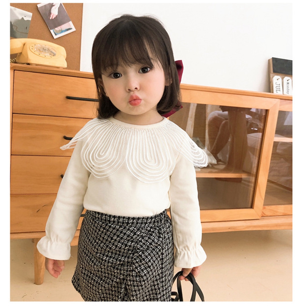 Áo Len Tay Dài Cổ Bèo Nhún Cho Bé Gái