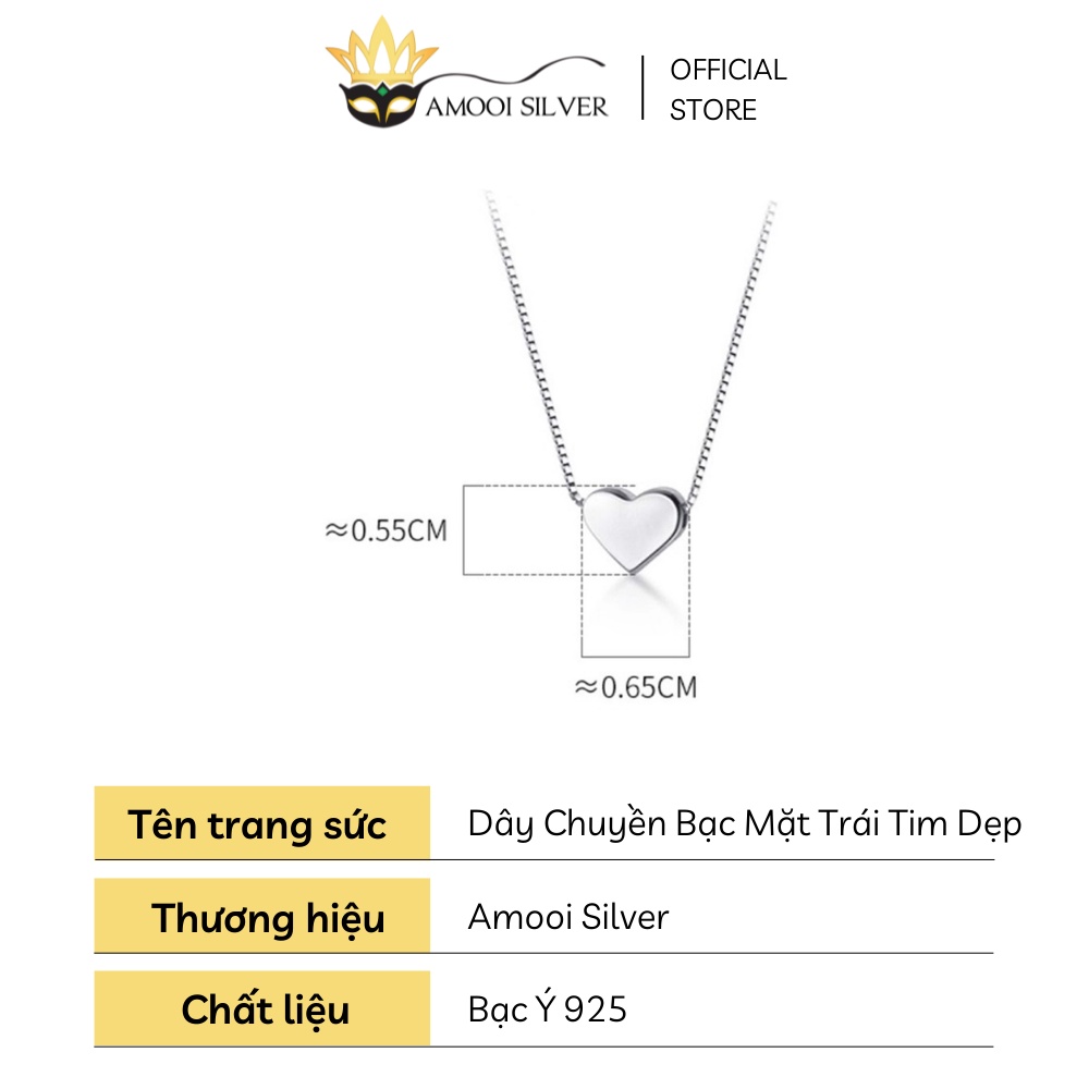 Dây Chuyền Bạc S925 Mặt Trái Tim Dẹp Phong Cách Cổ Điển - Amooi Silver AD140