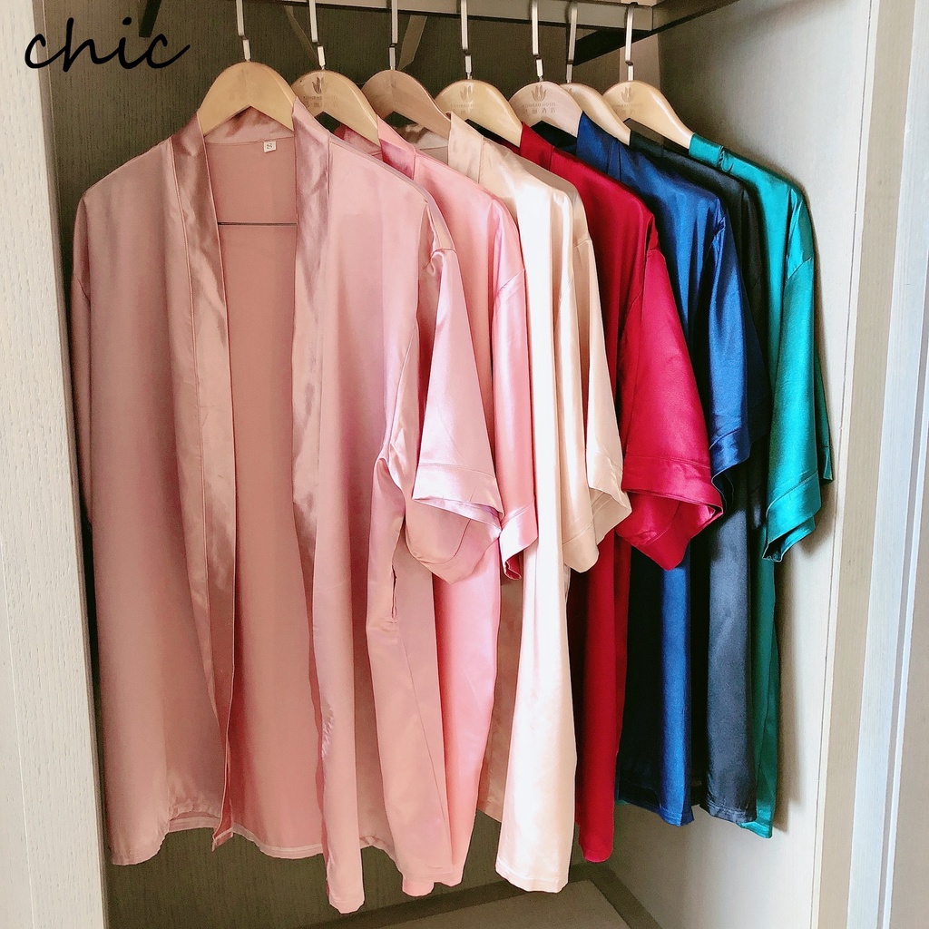 Áo Choàng Ngủ Vải Satin Dáng Dài Màu Trơn Thời Trang Cho Nữ | BigBuy360 - bigbuy360.vn