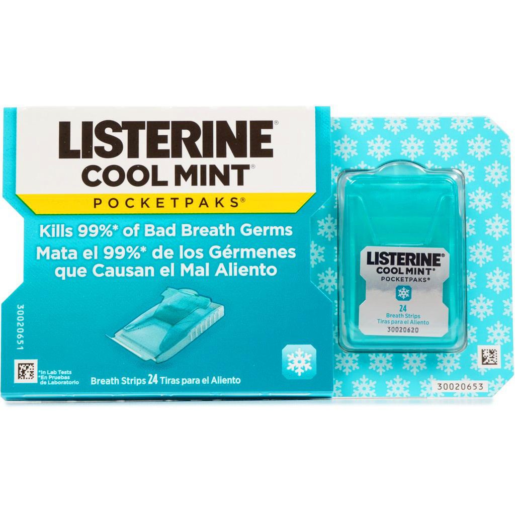 Hộp 24 Miếng ngậm thơm miệng, diệt khuẩn Listerine Cool Mint - Hương bạc hà