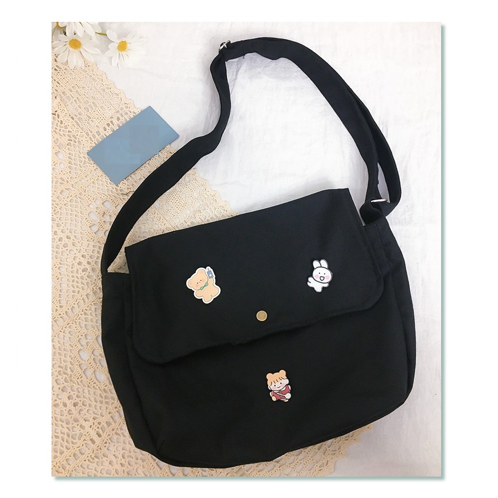 Túi vải tote canvas nữ đeo chéo unisex ulzzang basic trơn Hàn Quốc siêu xinh đi học