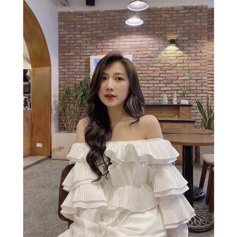 Áo sơ mi ly 2 tầng dáng suông tiểu thư_012 babydoll bánh bèo mầu trắng