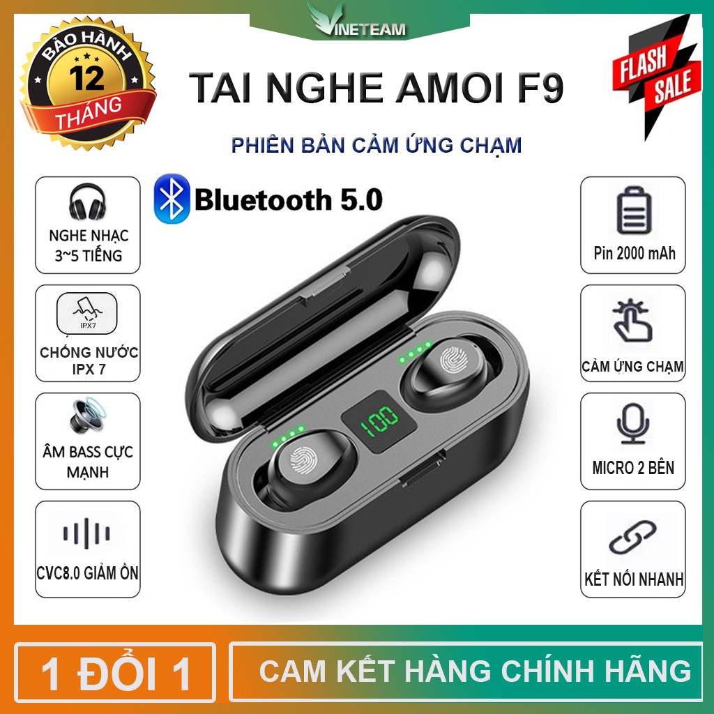 Tai nghe bluetooth không dây tws f9 kiêm sạc dự phòng ✔Pin trâu 280 giờ ✔Bản quốc tế