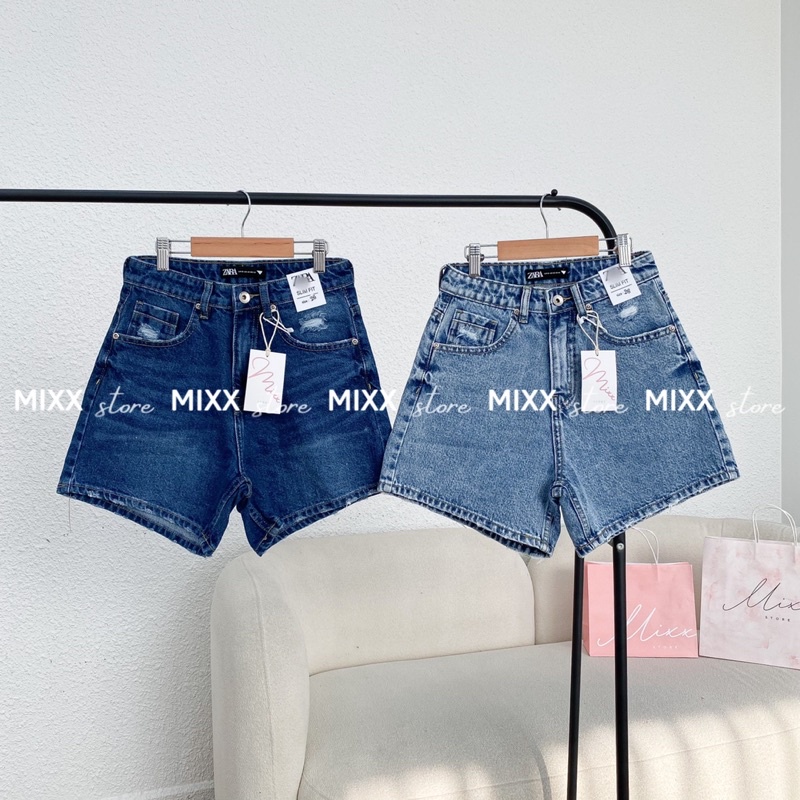Quần Short Jean Nữ Zara lưng cao chất cotton giữ phom tốt phom ngố siêu xinh