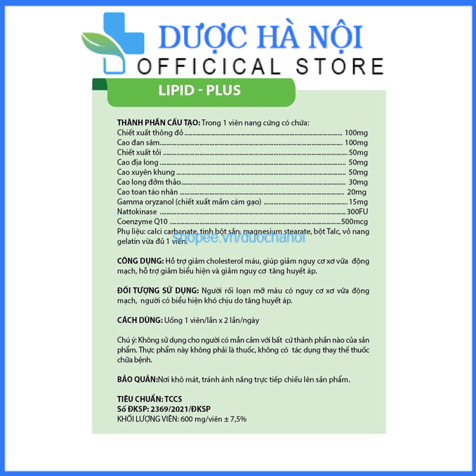 Viên uống Lipid Plus hỗ trợ giảm Cholesterol mỡ trong máu, cao huyết áp - Hộp 30 viên