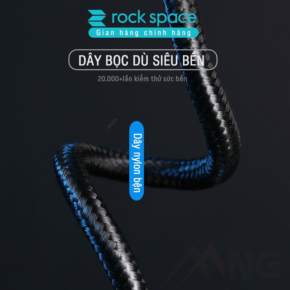 Dây Sạc IP 2 mét Rockspace R2 dây dù màu đen,sạc nhanh,ổn định,không nóng,BH 1 năm 1 đổi 1
