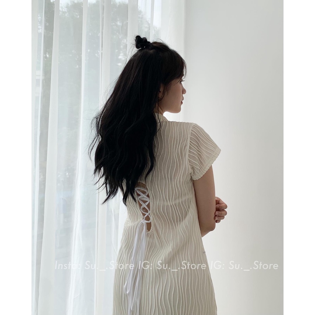 Set váy cổ polo cúc dọc đan dây lưng kèm váy dây cổ yếm S335 SUSTORE