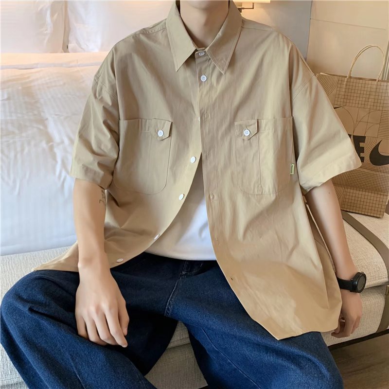 Áo Sơ Mi Tay Ngắn Dáng Rộng Phong Cách Hip Hop Nhật Bản Thời Trang Xuân Thu Chất Lượng Cao Cho Nam