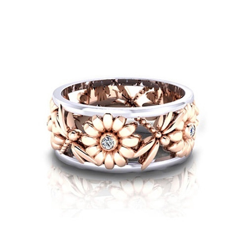 New Fashion Women Jewellery Fine Sunflower Chrysanthemum DIAMOND RING 925 Silver Wedding Ring (size / 6/7 / 8/9 / 10)