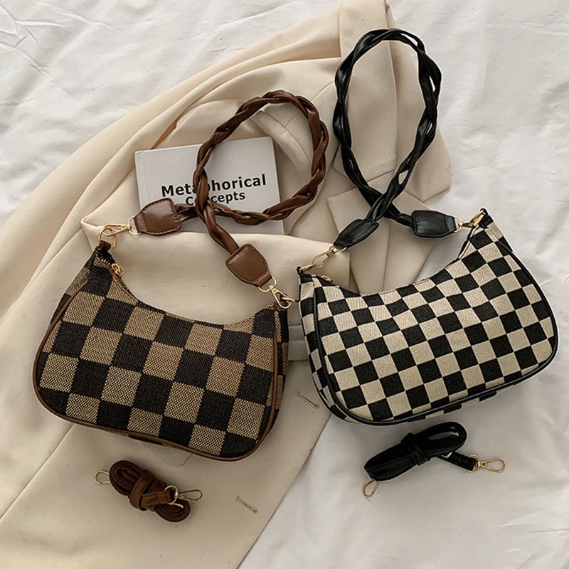 Túi đeo dưới cánh tay YADOU họa tiết sọc caro phong cách vintage thời trang cho nữ