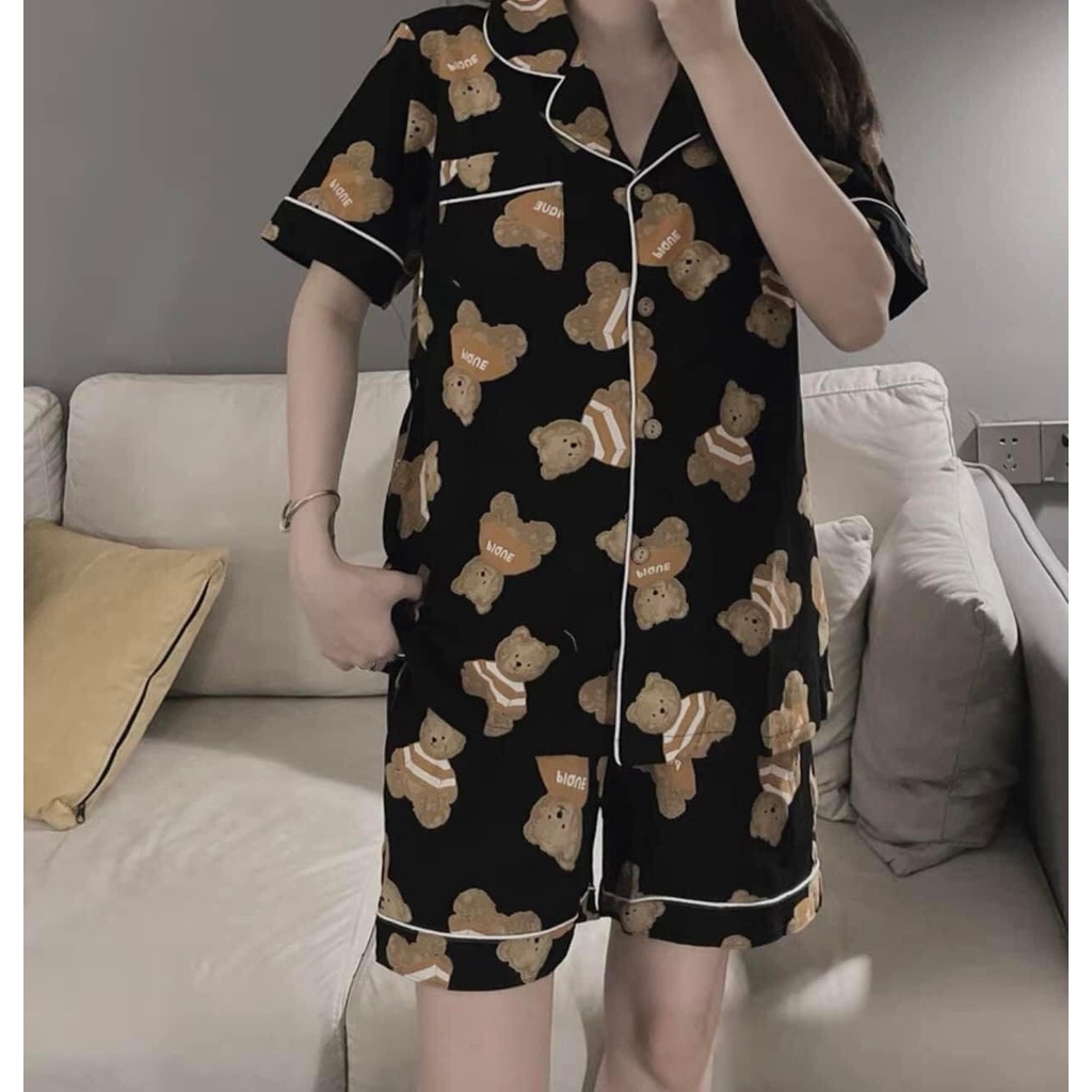 Đồ ngủ pijama tay ngắn, đồ ngủ nữ mặc nhà họa tiết cute