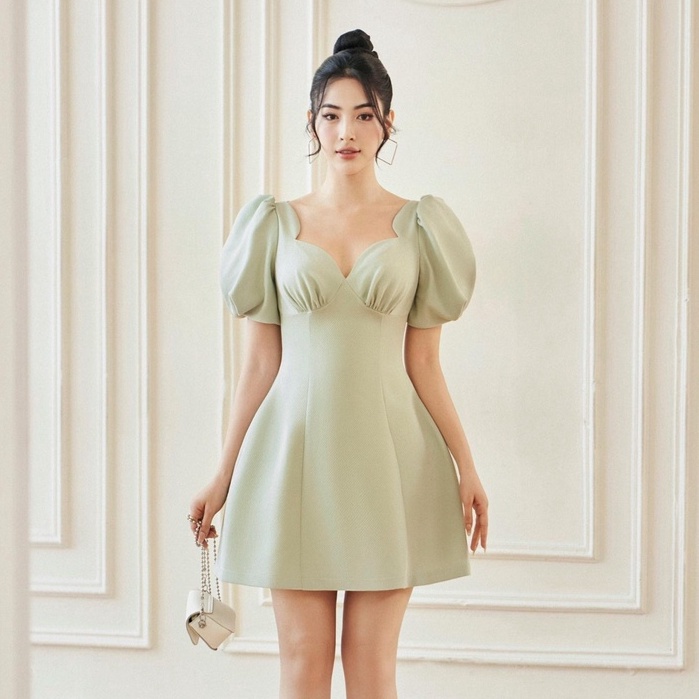 RECHIC Đầm Ngắn Paradise cổ vuông dáng cúp ngực chiết eo thanh lịch sang trọng phù hợp đi làm đi tiệc