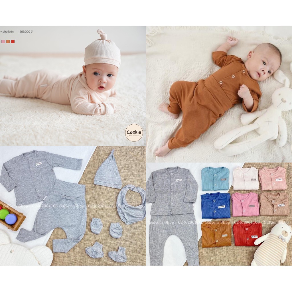 Bộ sơ sinh Cookie cạp cao cài thẳng chất vải cotton lạnh mỏng mát Made in Việt nam ( phom hơi nhỏ vì vải ôm )