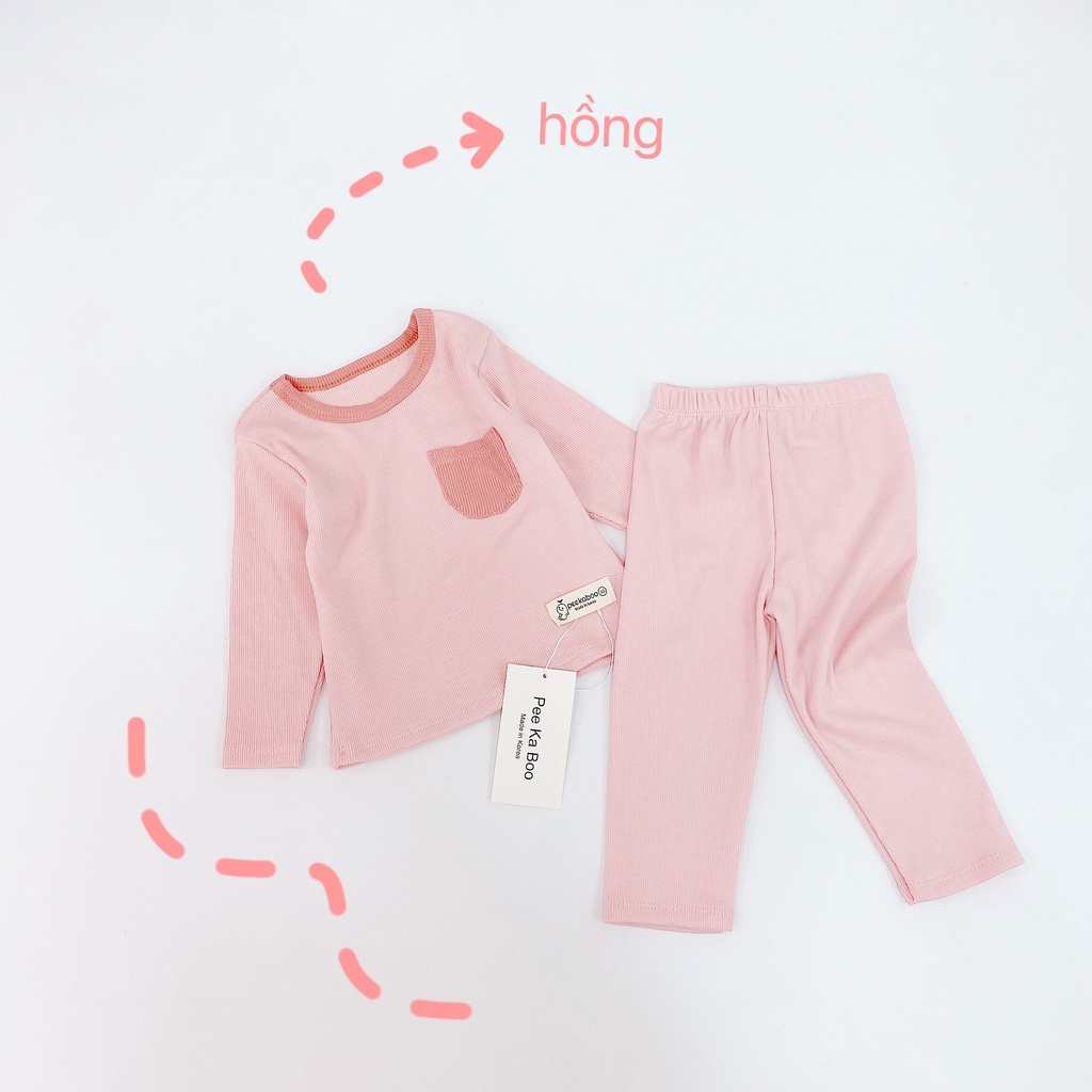 Bộ Dài Tay Bé Trai, Bé Gái Peekaboo Vải Thun Tăm Lạnh Mềm Có Túi Ngực, Bộ Dài Tay Mặc Thu Đông Cho Bé AN.KID