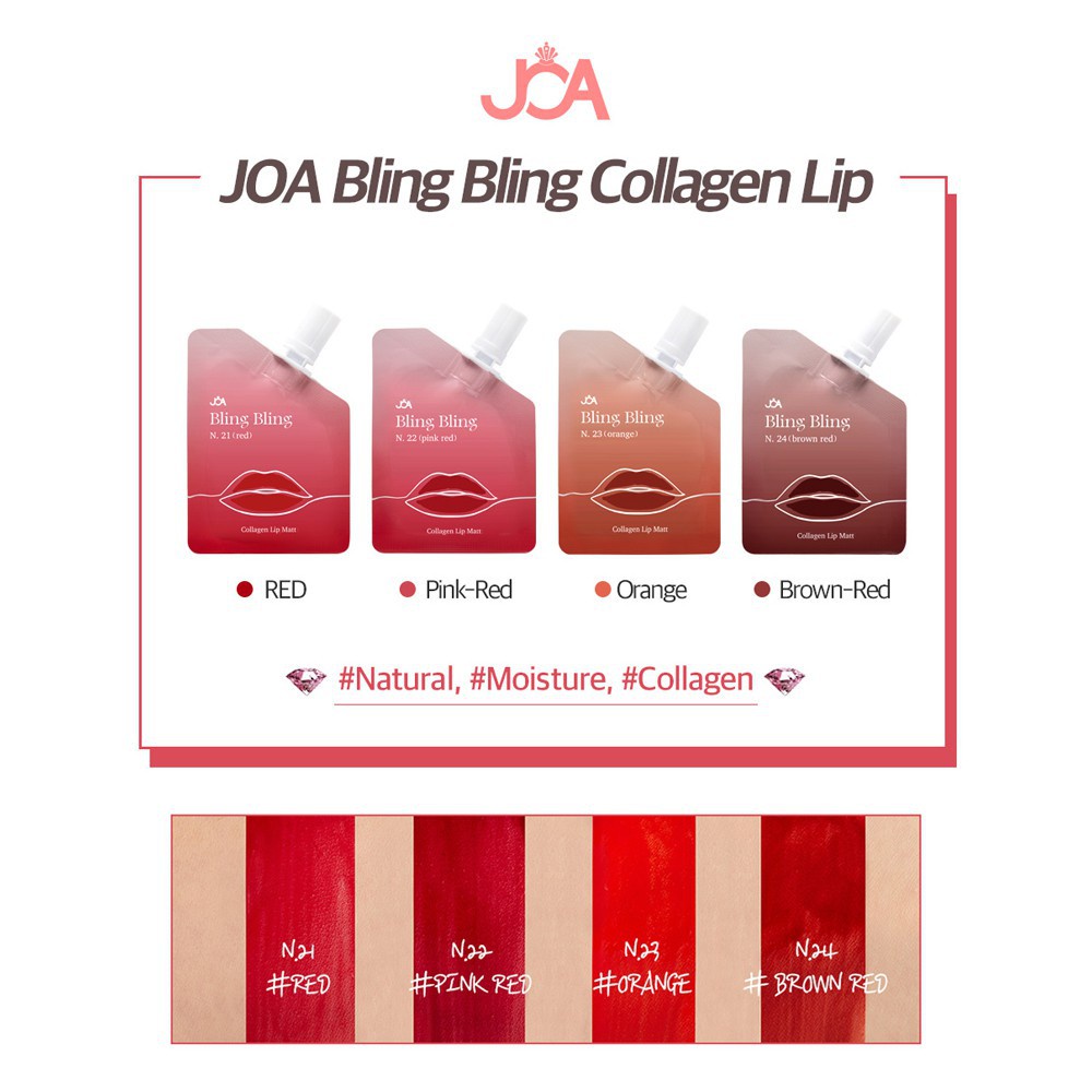 Son tint 4màu Matt JOA Bling Bling Mini Pouch Collagen 5g