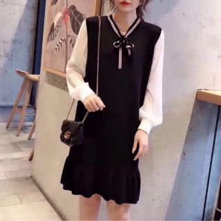 Đầm suông cổ nơ